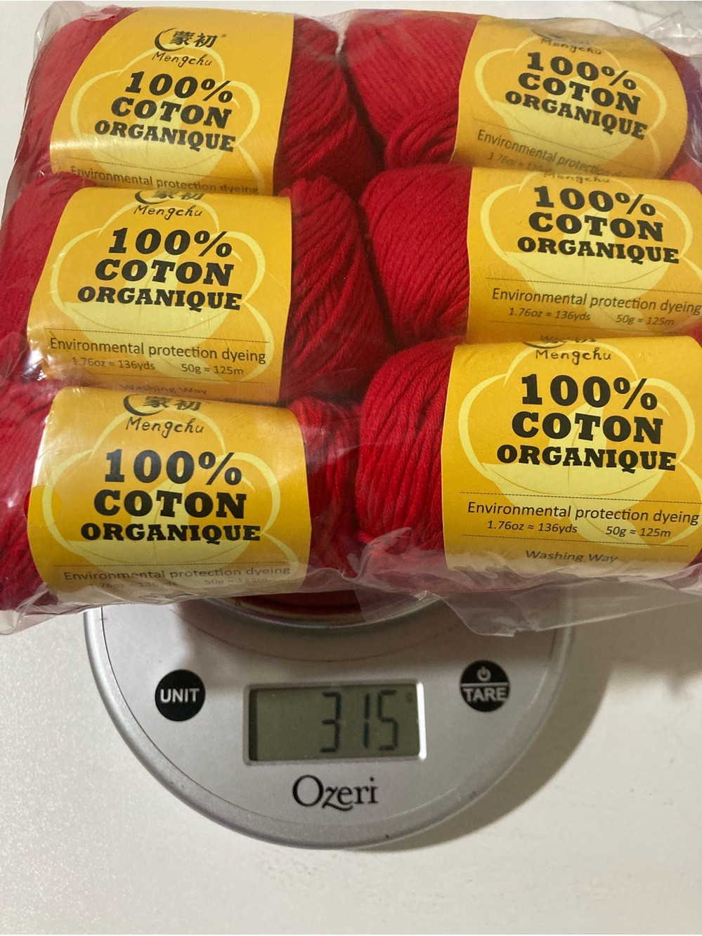 NWT 6 Mengchu 100% Organic Cotton Yarn Color: Real Red ~48g ea / 10.5 oz total
